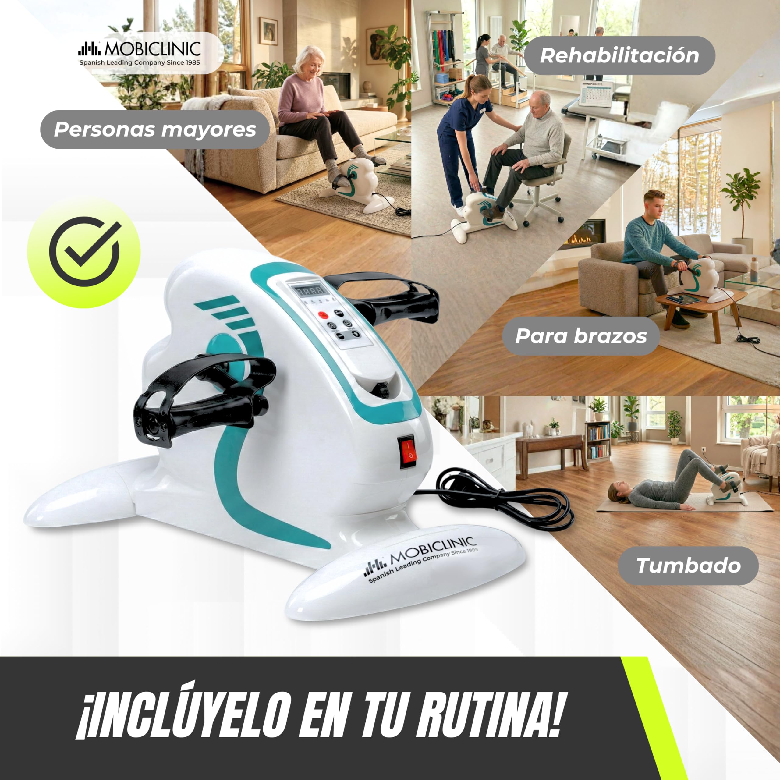 Mobiclinic®, Pedales Estáticos, 12 Niveles de Velocidad, Pedaleo Asistido, Bidireccional, Pantalla Multifunción, Temporizador, para Piernas y Brazos, Mini Bike, Pista