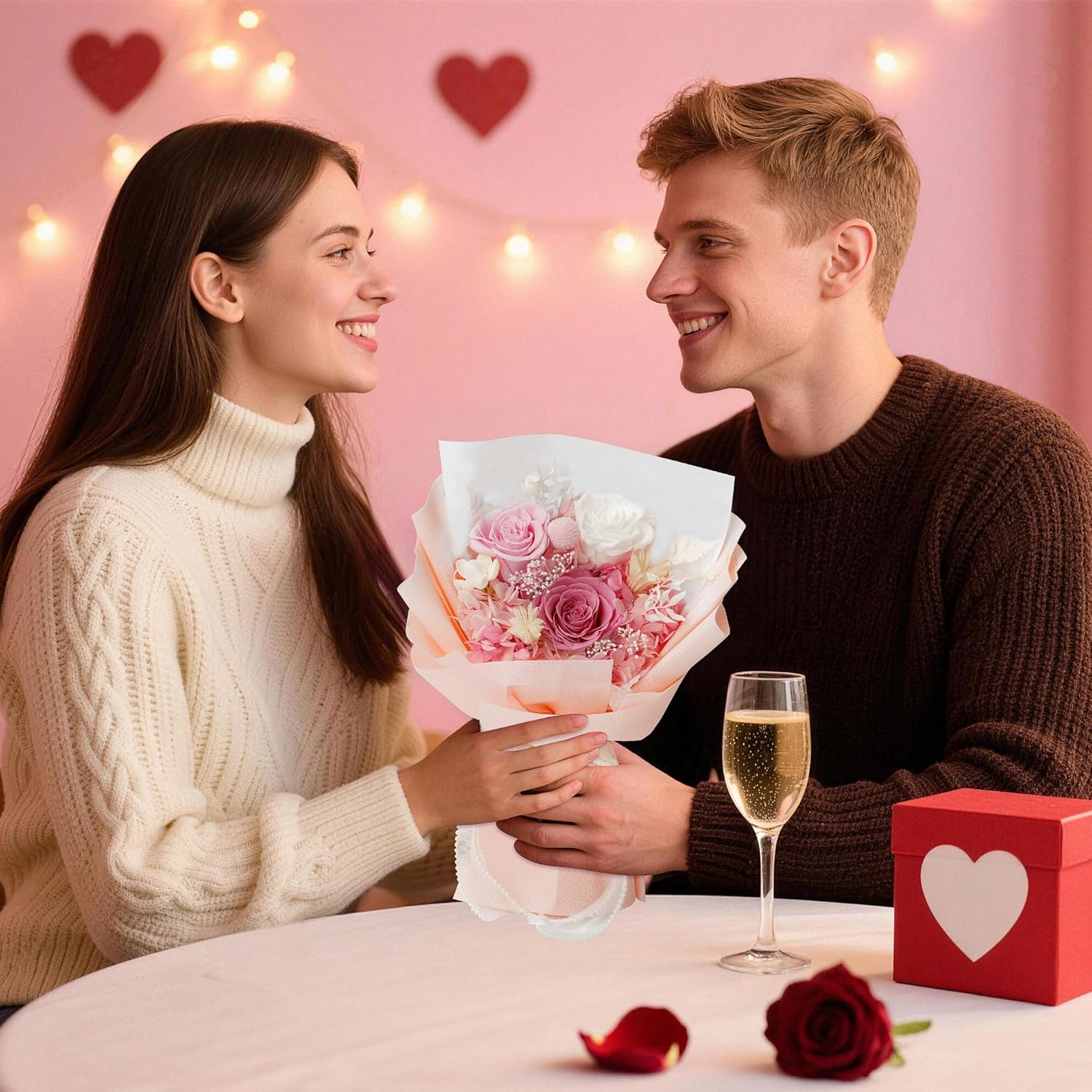 Childom Valentines Day Rose Gifts for Her,Birthday Gifts for Women,Preserved Flowers for Delivery,Pink Real Roses Bouquets,Mothers Day Flowers Gift for Mom,Wife,Grandma,Sister,Anniversary - Image 5