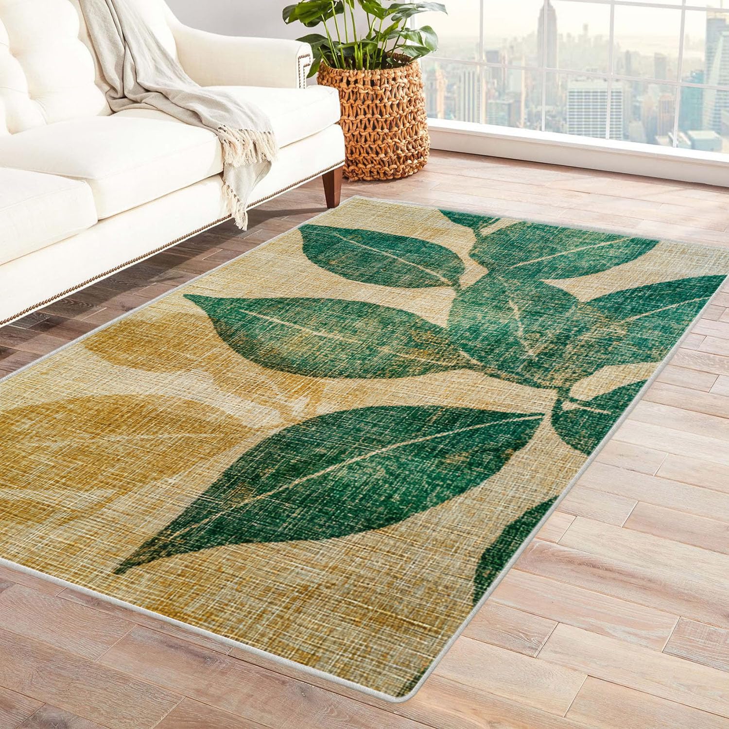 Tapis lavable en machine jaune 120x180 décoratif moderne