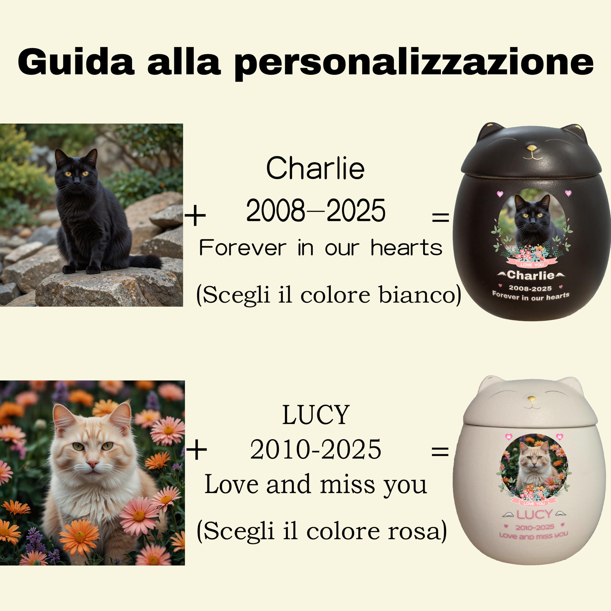 Urna per gatti,Urna per animali domestici per ceneri di gatti,Urna in ceramica,Fatto a mano,Urna per piccoli animali, (bianco)