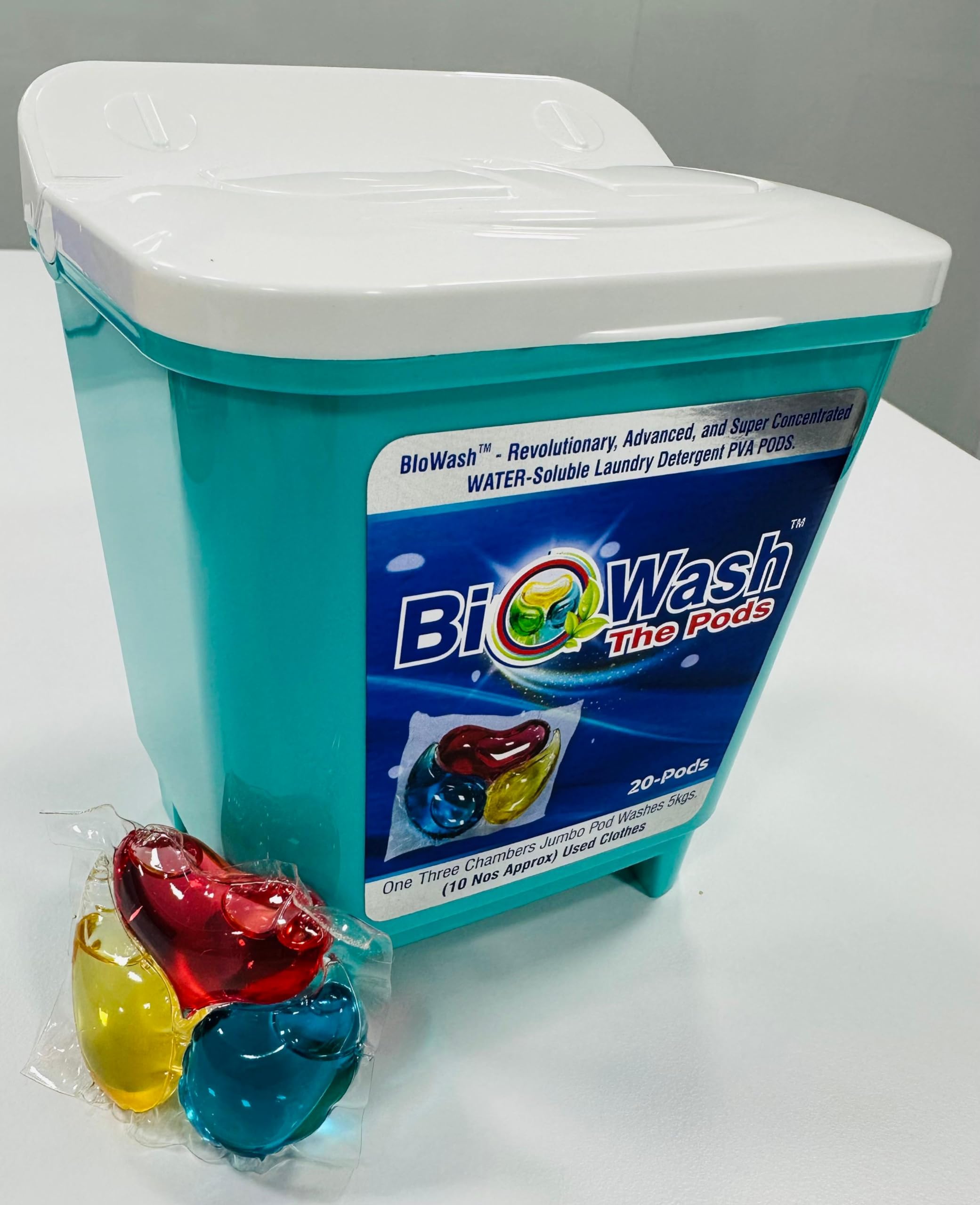 Biowash Laundry liquid detergent PVA Pods I 3 Chambers and 21 grams I Quantity 20 Pods I Contains Bio Surfactants/Enzymes, Brightner/Softener I Good for Front/Top loading machines 420gm-image-0