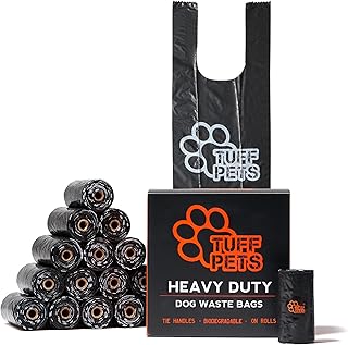 Tuff Pets 50% Stronger Dog Poo Bags | Bio Degradable Doggie Poop Bags with Tie Handles on a Roll | 16 Dispenser Refill Rolls | Thick Doggy Waste Bags product image