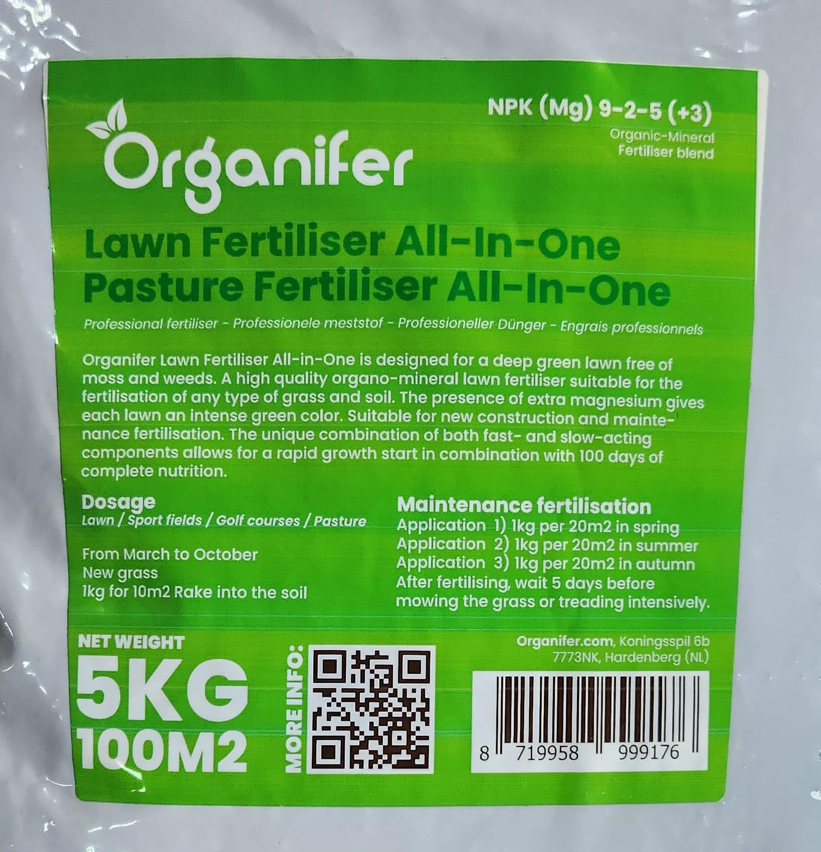 Engrais Gazon Tout-En-Un 20 Kg 400 M2 Organifer Anti Mousse Mauvaises Herbes Printemps