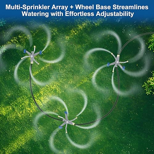 Miniatura 6 de Rociadores para patio, rociador de metal de 3 brazos con base de rueda, sistema de rociadores de césped giratorio automático de 360 grados para