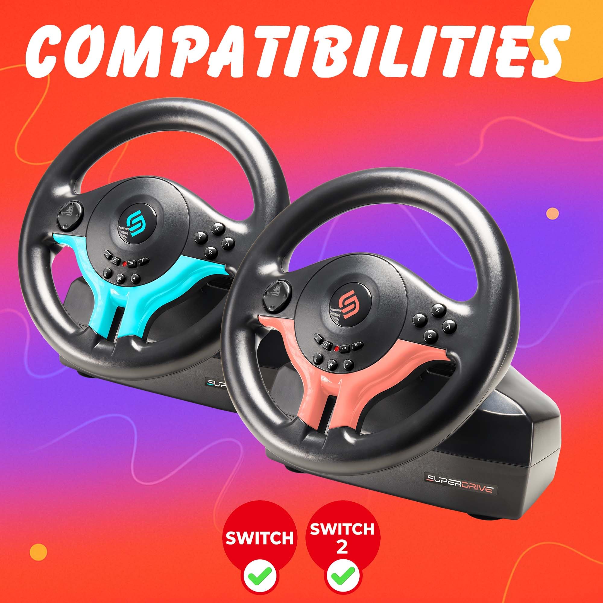 SUBSONIC - Volante Superdrive SV250-S. Volante da corsa Switch 2 / Switch. Rotazione a 180°, con pedali e palette sul volante - Red Edition