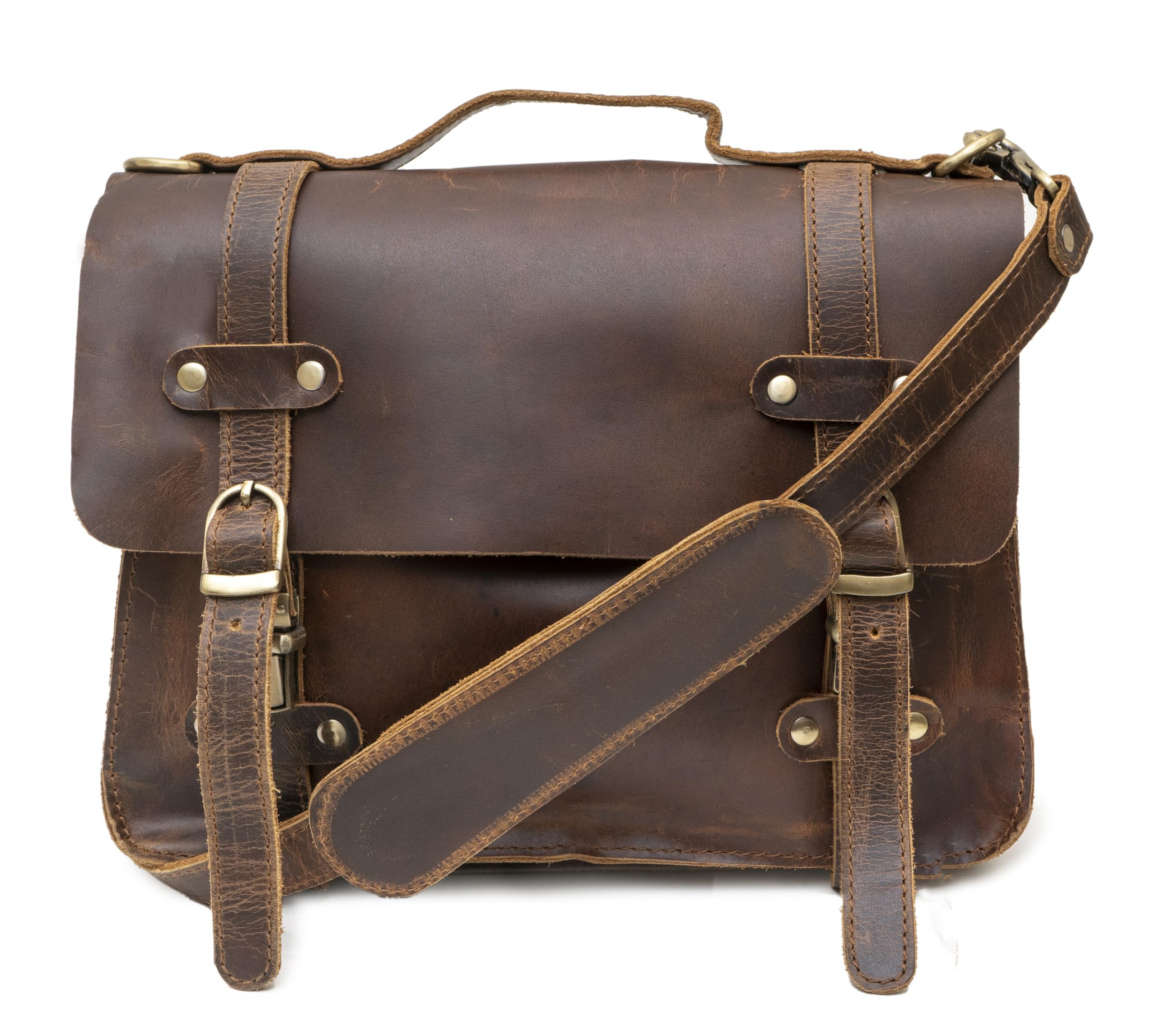 Rustic Vintage Buffalo Leather Laptop Messenger Briefcase Satchel Bag for Men 11 Inch, Brown, Brown, 11 Inch-image-19