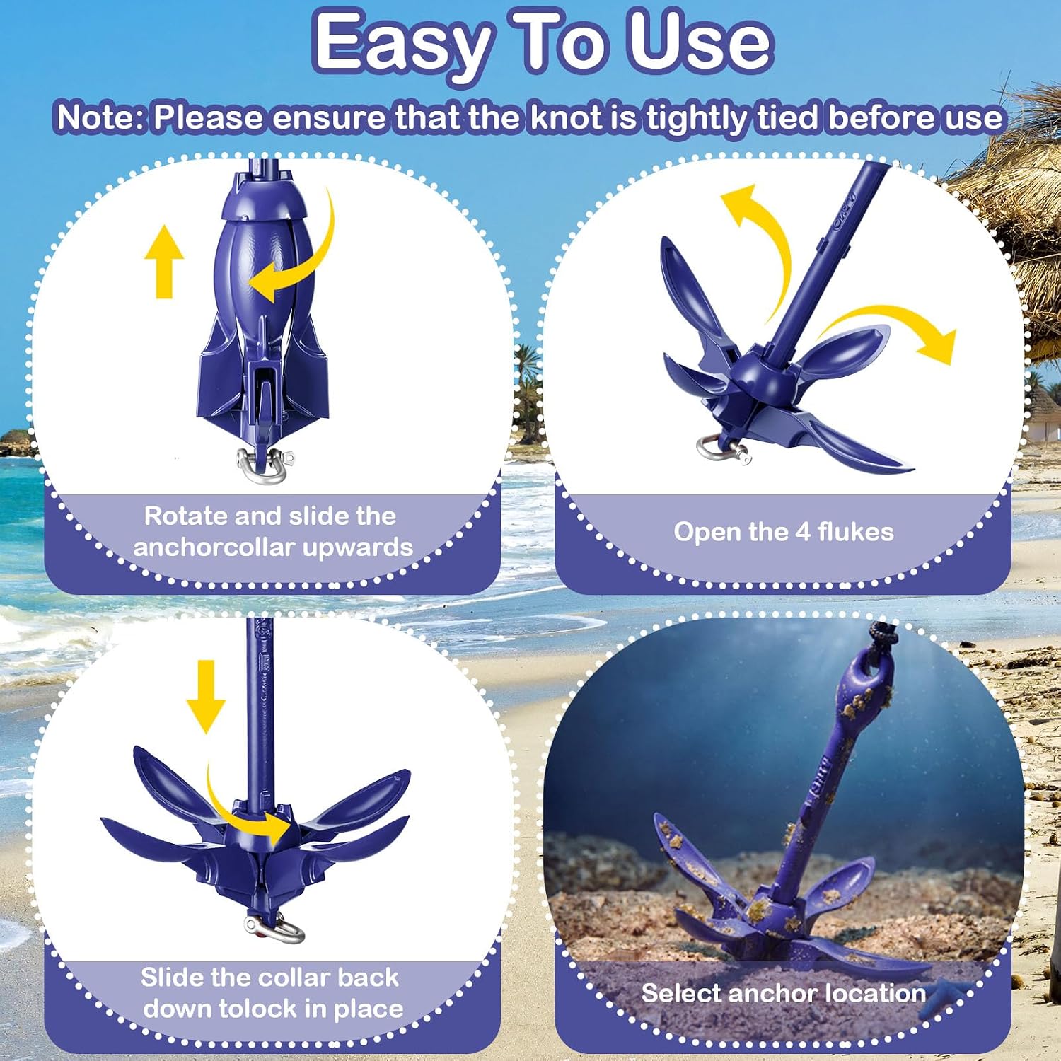 MorningRo 1 Pack 1.5/3.5 lb Marine Kayak Anchor Kit with 40ft Rope and Buoy Folding Grapnel Boat Anchor Kit Kayak Fishing Accessories for Small Boats, Canoe, SUP Paddle Boards