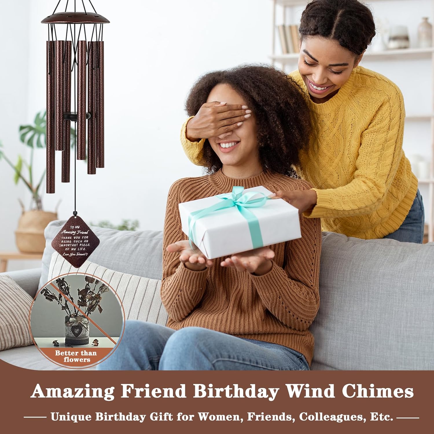 Birthday Gifts for Women Men, Unique Birthday Gift Ideas for Her, Friends, Coworkers, Colleague, 32" Bronze Wind Chimes