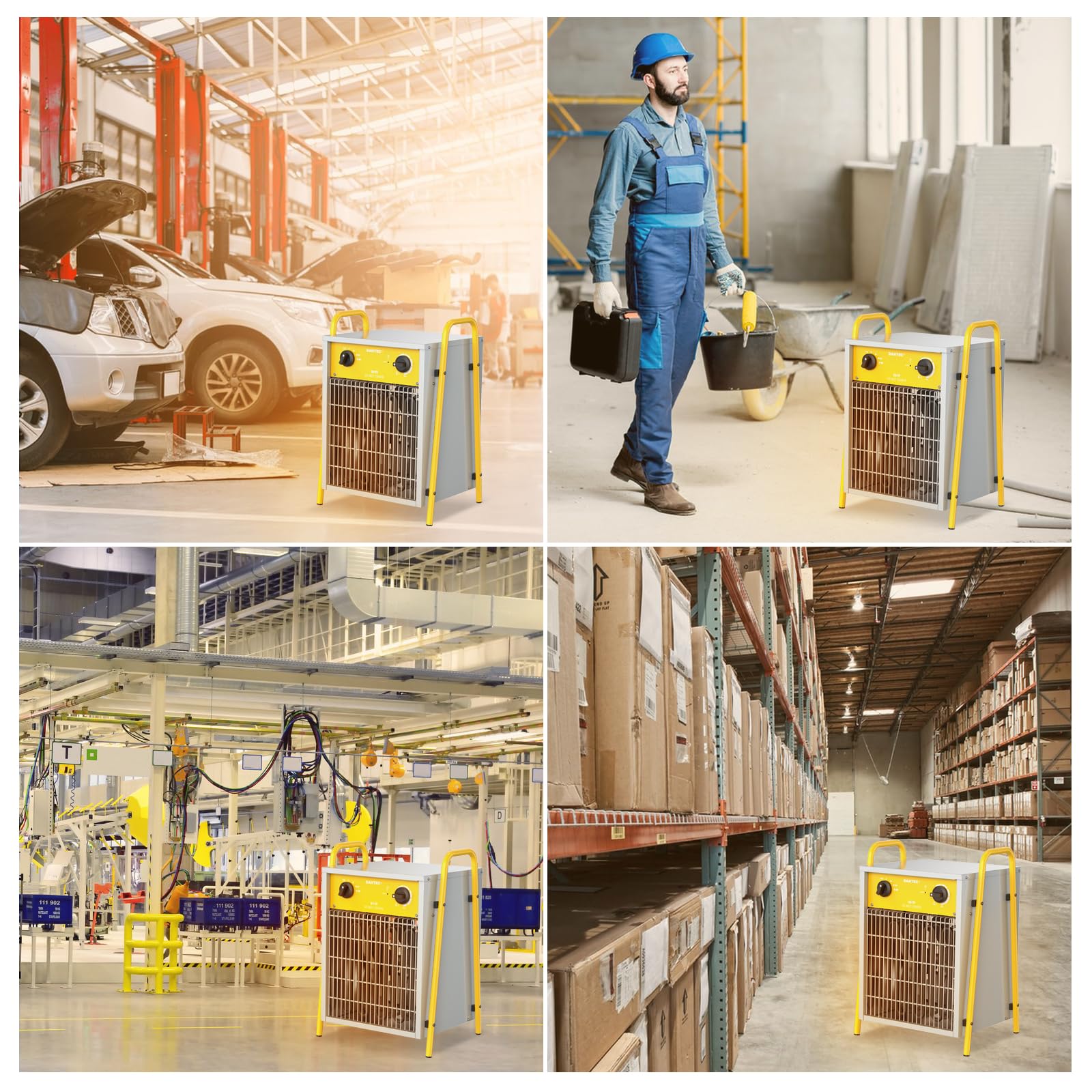 Calefactor Eléctrico 9000W - Calentador Portátiles Industriales - Termostato y Protección contra Sobrecalentamiento - Apto para Construcción, Garaje e Invernadero