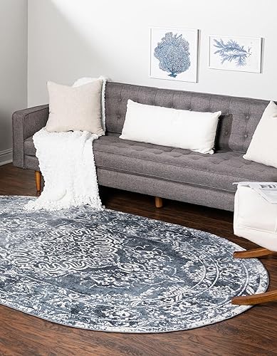 Miniatura 4 de Unique Loom Oxford Collection - Alfombra estilo bodleian (8 x 10 pies, ovalada, azulmarfil)