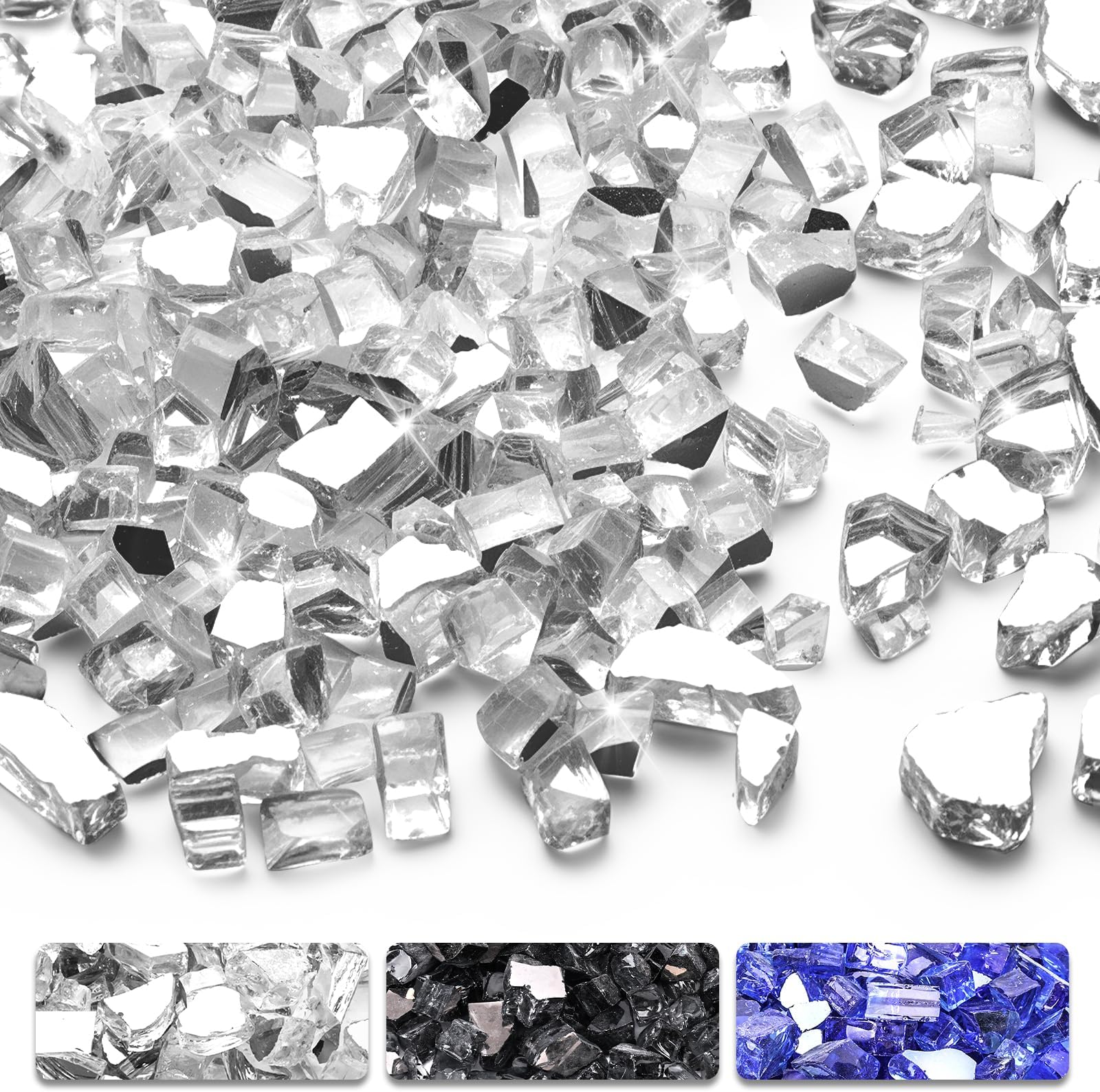 DomeStar10LB Fire Glass, Silver Reflective Fire Pit Glass Rocks for Natural or Propane Fireplace Outdoors Indoors