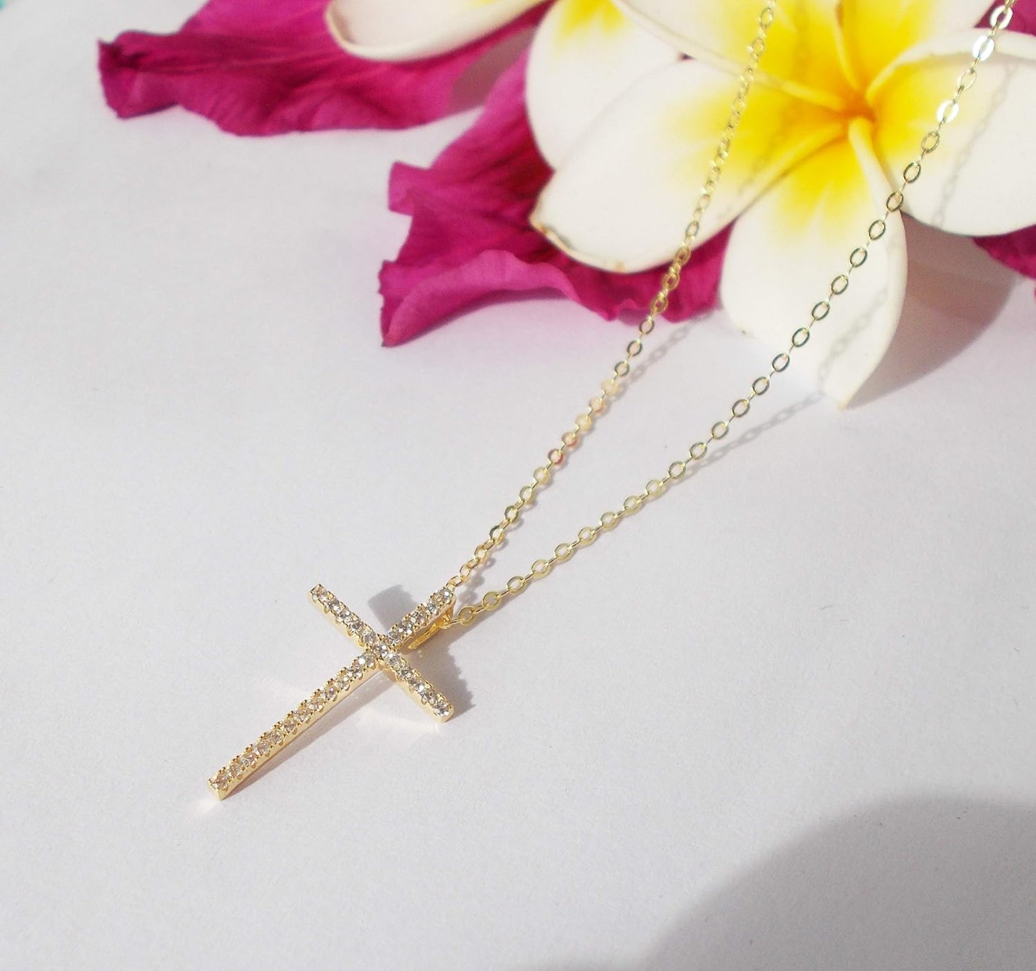 925 Sterling Silver Cross Pendant Necklace, Cubic Zirconia & White Gold Plated Jewelry Gifts for Women, 16"-18" - Image 2