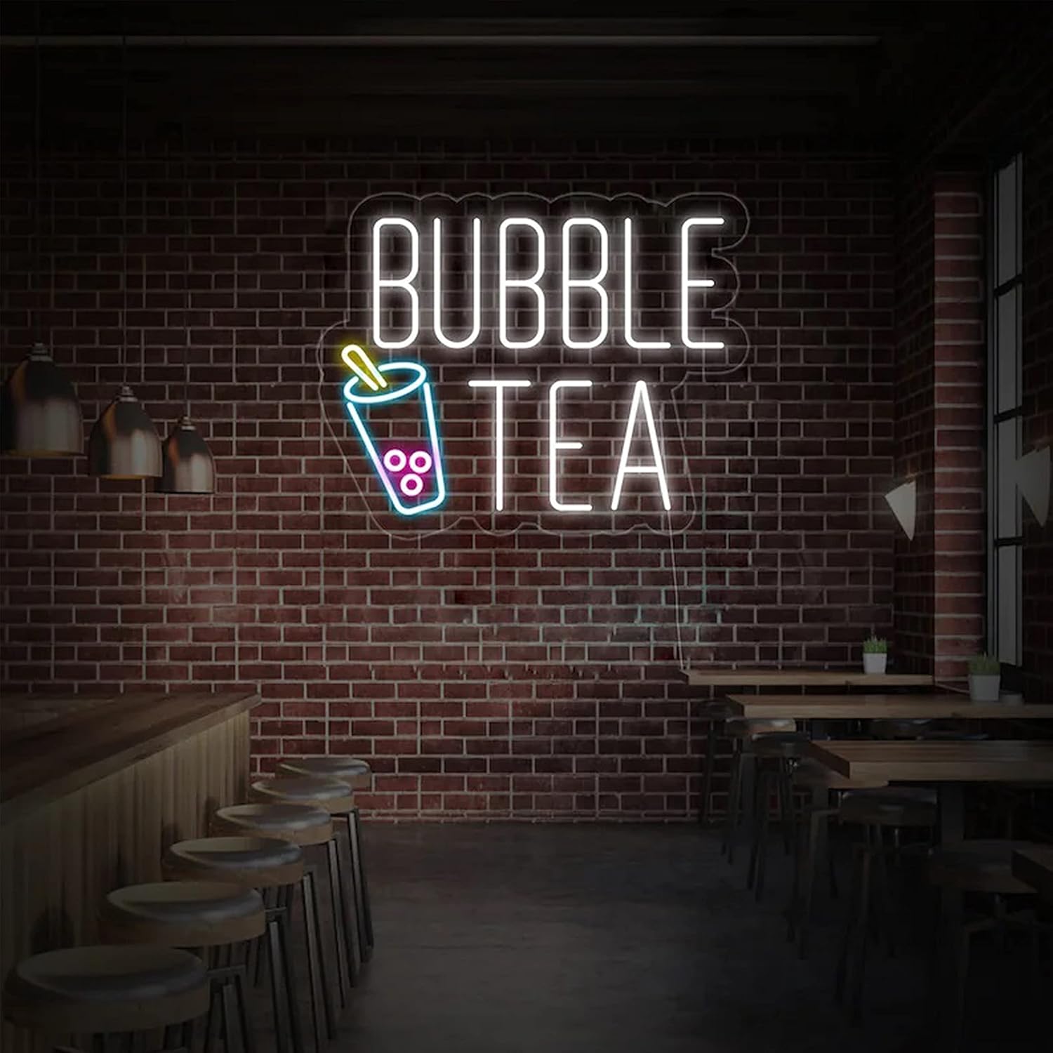 Bubble Tea with Cup Neon Sign for Wall Decor, Custom Neon Light Signs for Bedroom, Living Room, Tea Bar Decorations LED Neon Lights USB Powered, Milk Tea, Restaurant Coffee,Dessert Shop Party Wedding Kids Room (Bubble Tea)