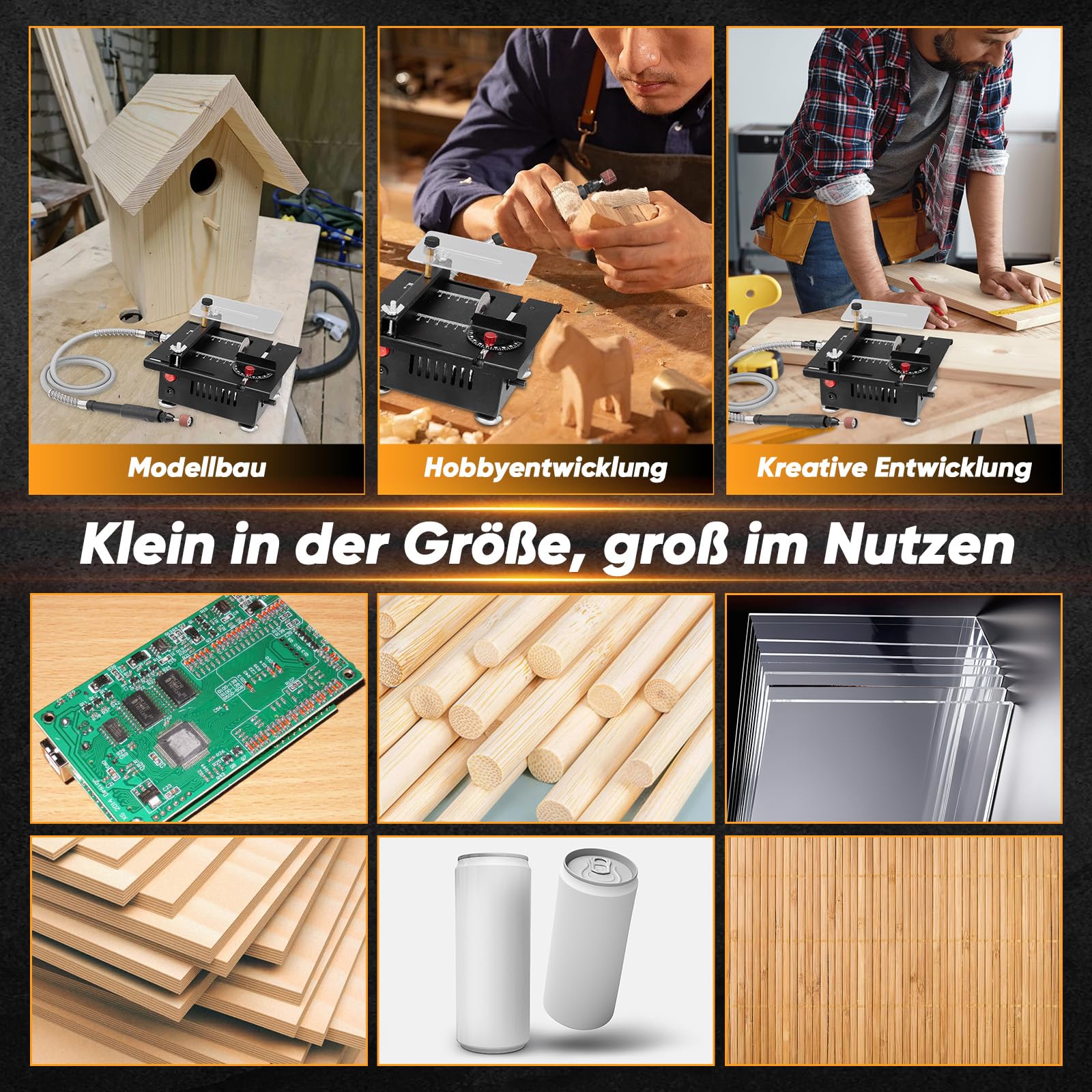 Saker Mini-Multifunktions-Tischsäge,Mini Tischsägen für das Handwerk,Tragbare MinisTisch-Elektro-Säge für das Schneiden von Holz,Geschwindigkeiten und Winkel einstellbar mit mehr Zubehör für das Schne