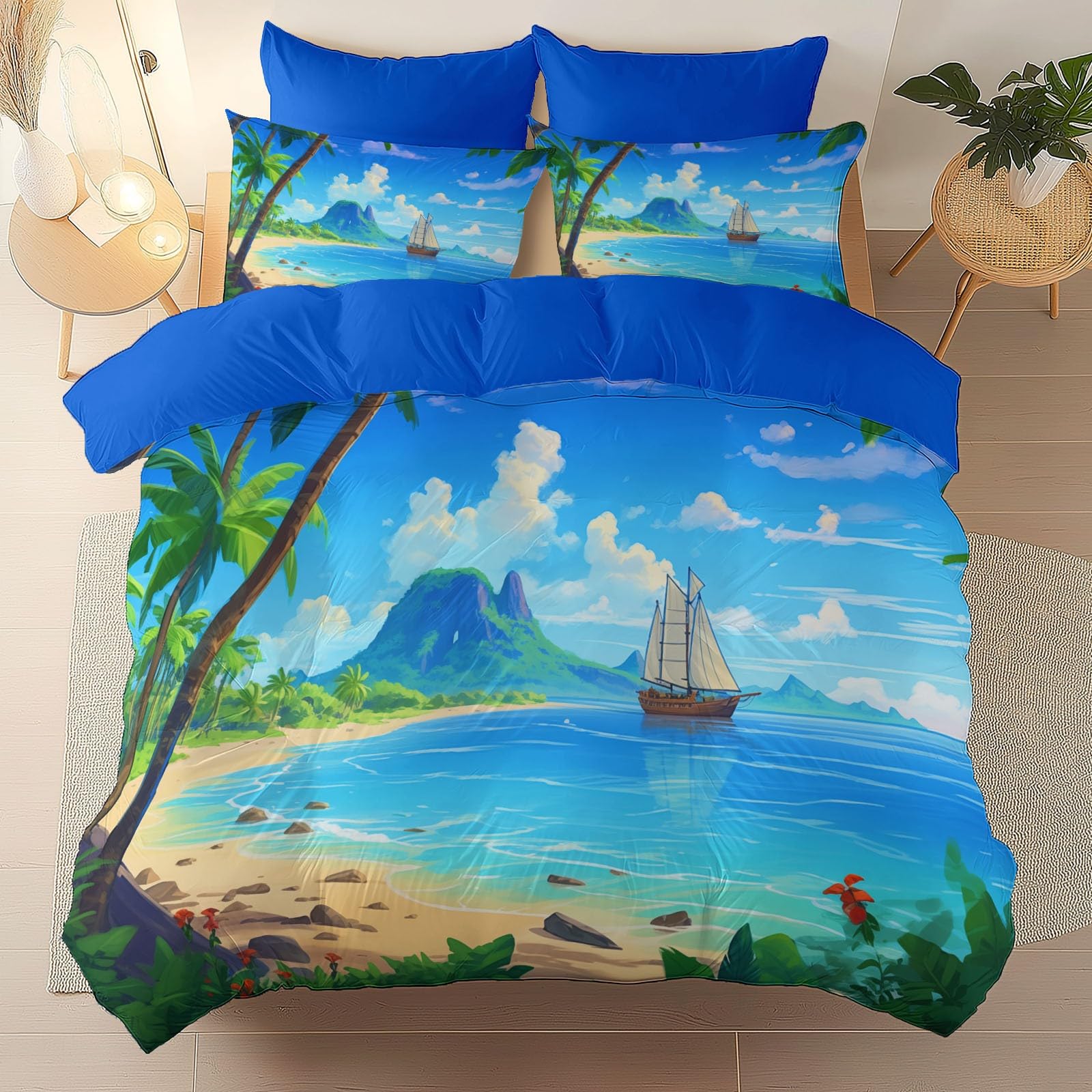 Parure de lit 240x260 cm bleu marine pour rafraîchir la décoration d'une chambre adulte moderne