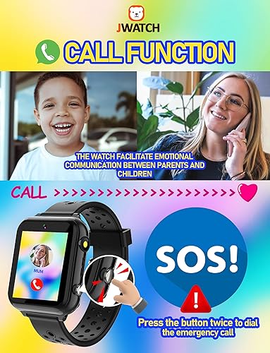 Miniatura 9 de Jwatch Reloj inteligente para niños con 10 historias, 24 juegos de rompecabezas, podómetro, regalo para cumpleaños y Navidad (negro)