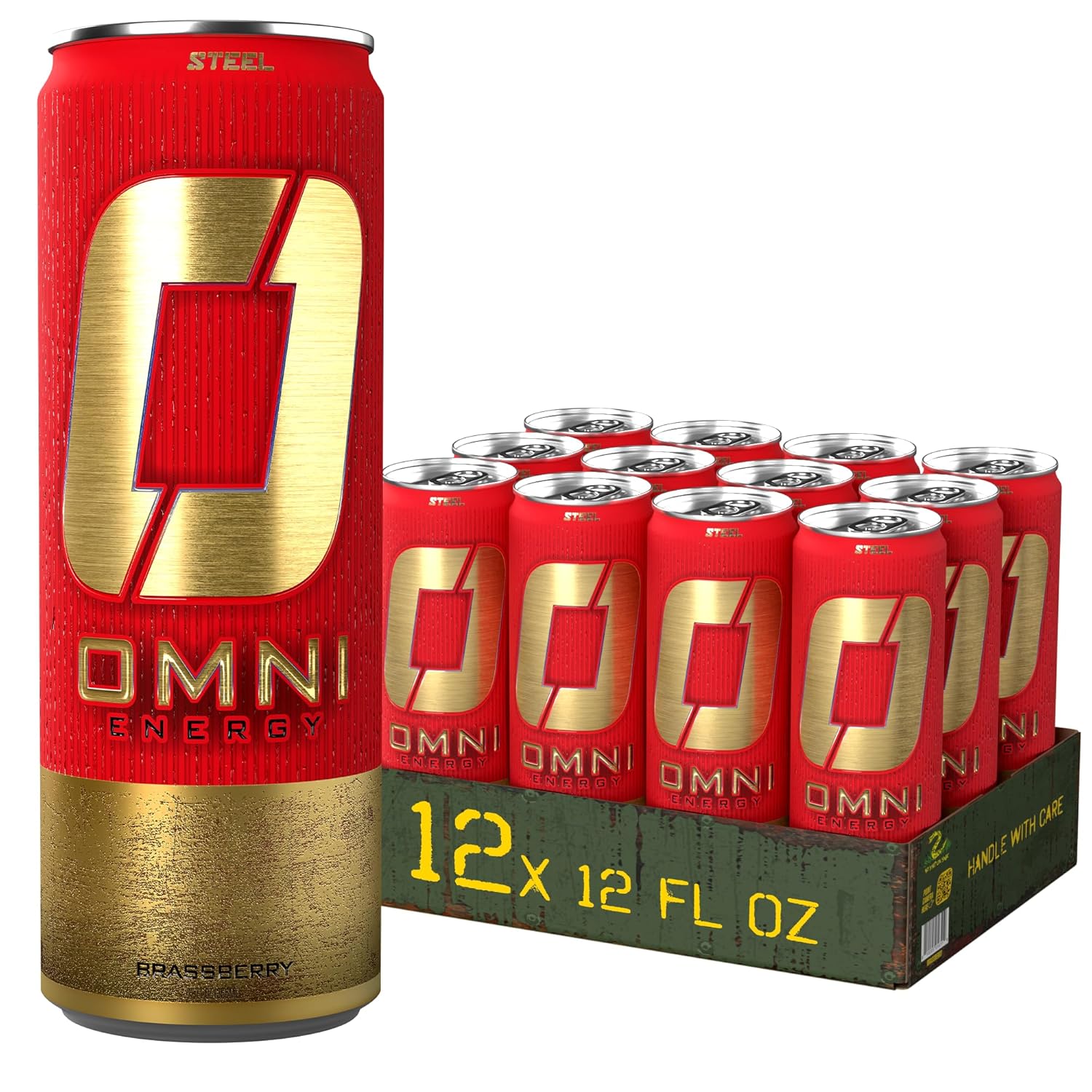OMNI Energy Drink Brassberry 12pk (Pack of 12) | 200mg Clean Caffeine, B Vitamins | Sugar Free | Sparkling