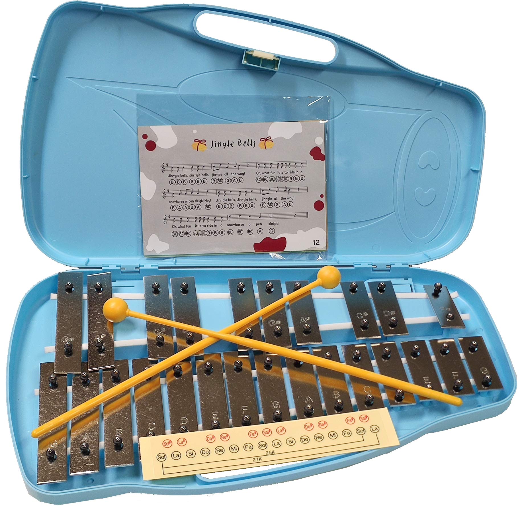 CARRILLON CROMATICO 25 NOTAS PLATEADAS UKAM mod.RA250S, Incluye 2 baquetas,Estuche Reforzado Azul. (Plateado)