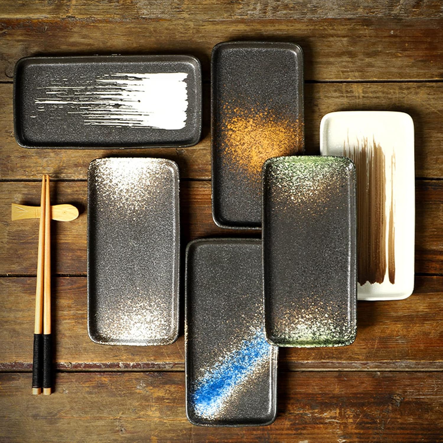 寿司皿セット 4人用 セラミック皿 和風皿 家庭用平皿 家庭やレストランに最適 ブルー 4個