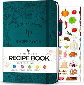 Legend Recipe Book Blank Family Cookbook to Write In Your Own Recipes Empty Cooking Journal Personalized Cooking Notebook, Hardcover, A5, 58 Recipes In Total Dark Teal