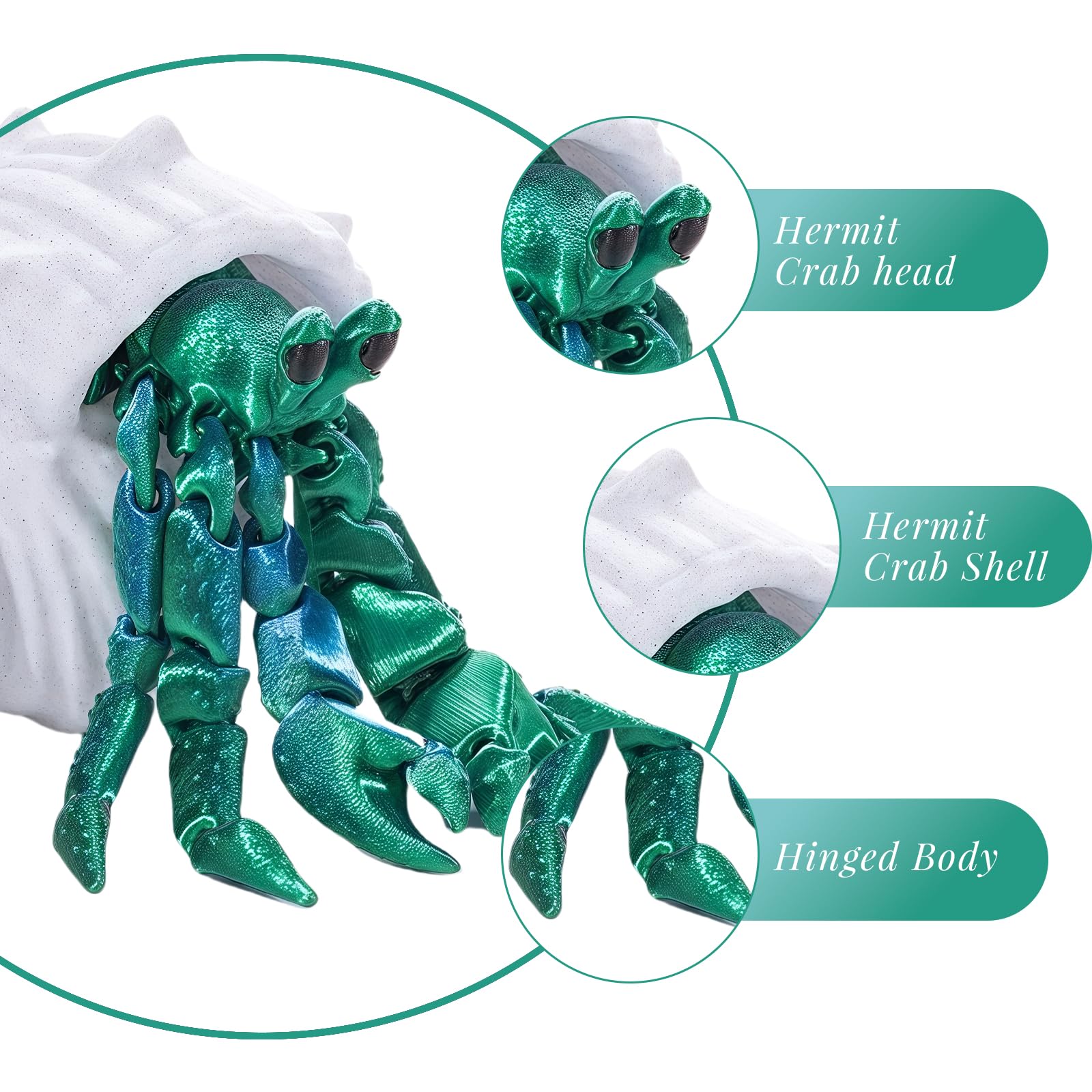 Mrltau 3D Printed Animals Hermit Crab Fidget, Full Articulated Flexible Crystal - Image 3