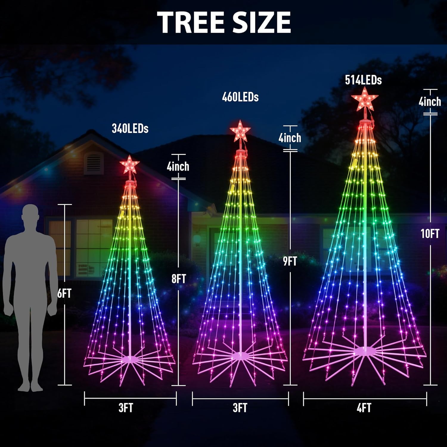Probro 8 FT 340 LEDs Smart Outdoor Christmas Tree with App Control, IP65 Waterproof, 85+ Modes, Easy Setup Metal Frame Cone Tree for Yard, Christmas Party, Holiday Decorations - Image 7