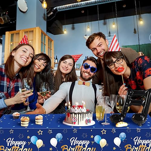 Miniatura 7 de Tegeme Manteles de feliz cumpleaños con diseño de estrellas y confeti estrellado para niños y niñas, decoración de fiesta de cumpleaños (azul marino