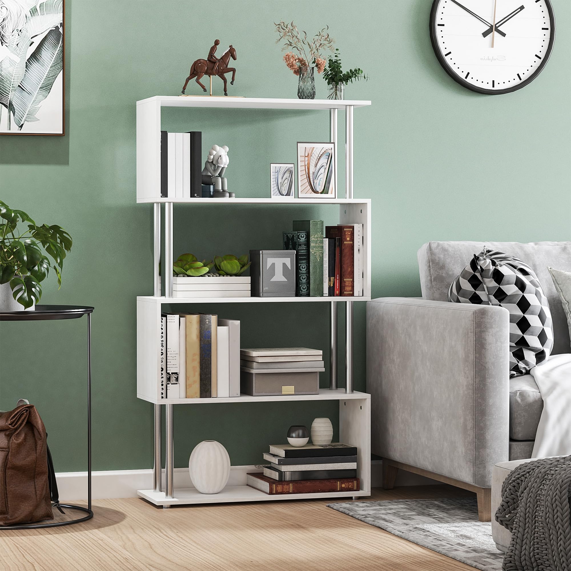 HOMCOM Libreria 80x30x145cm Madera y Metal Muebles Oficina Estanteria Estante Blanco