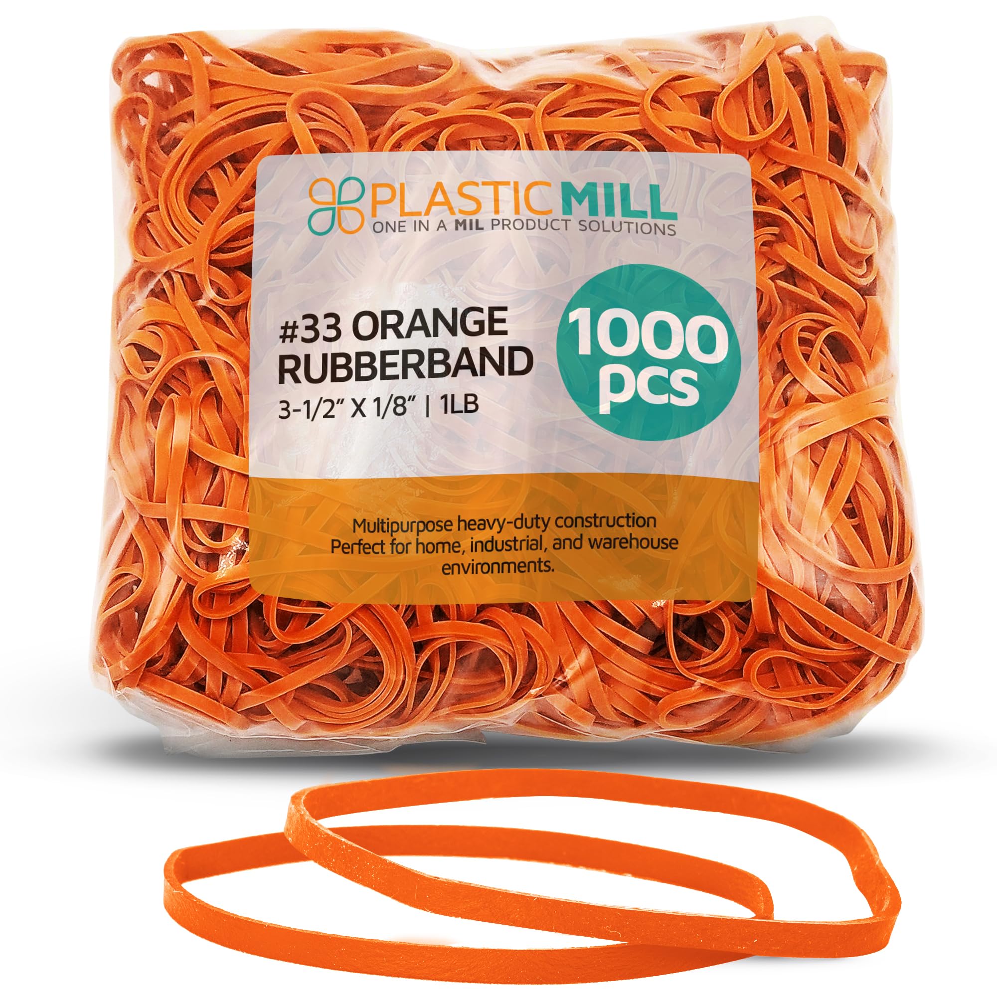 PlasticMill Rubber Bands - #33 Size - Rubberbands - 2Lb/1000 Count 2 Pound / 1000 Count Orange โ image 1