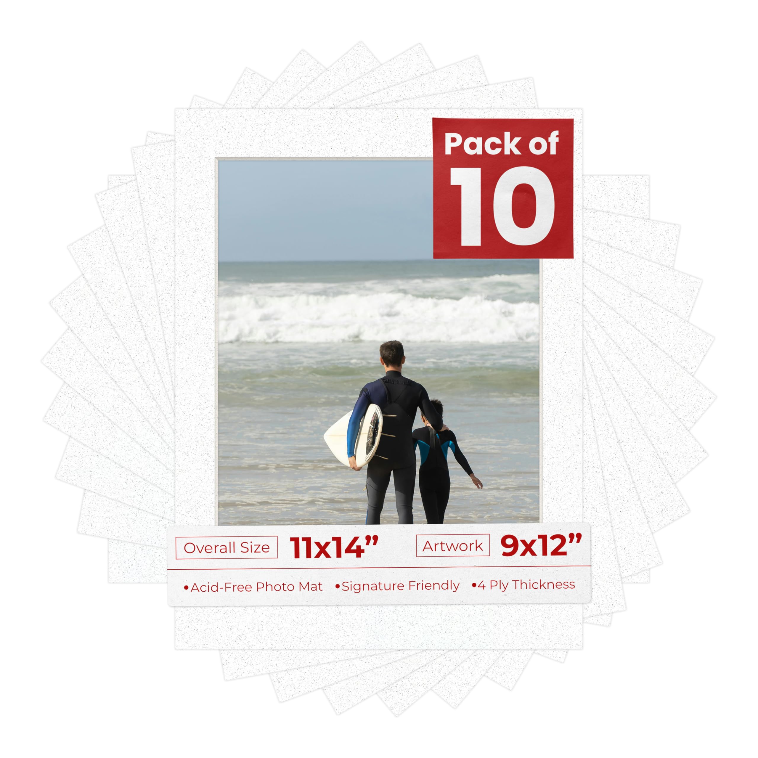 Pack of Ten Acid Free 11x14 Mats Bevel Cut for 9x12 Photos - Oyster Shell White Precut Matboards with Backing Boards and Self Seal Photo Mat Bags for Pictures, Photos, Framing - 4-ply Thickness-image-42