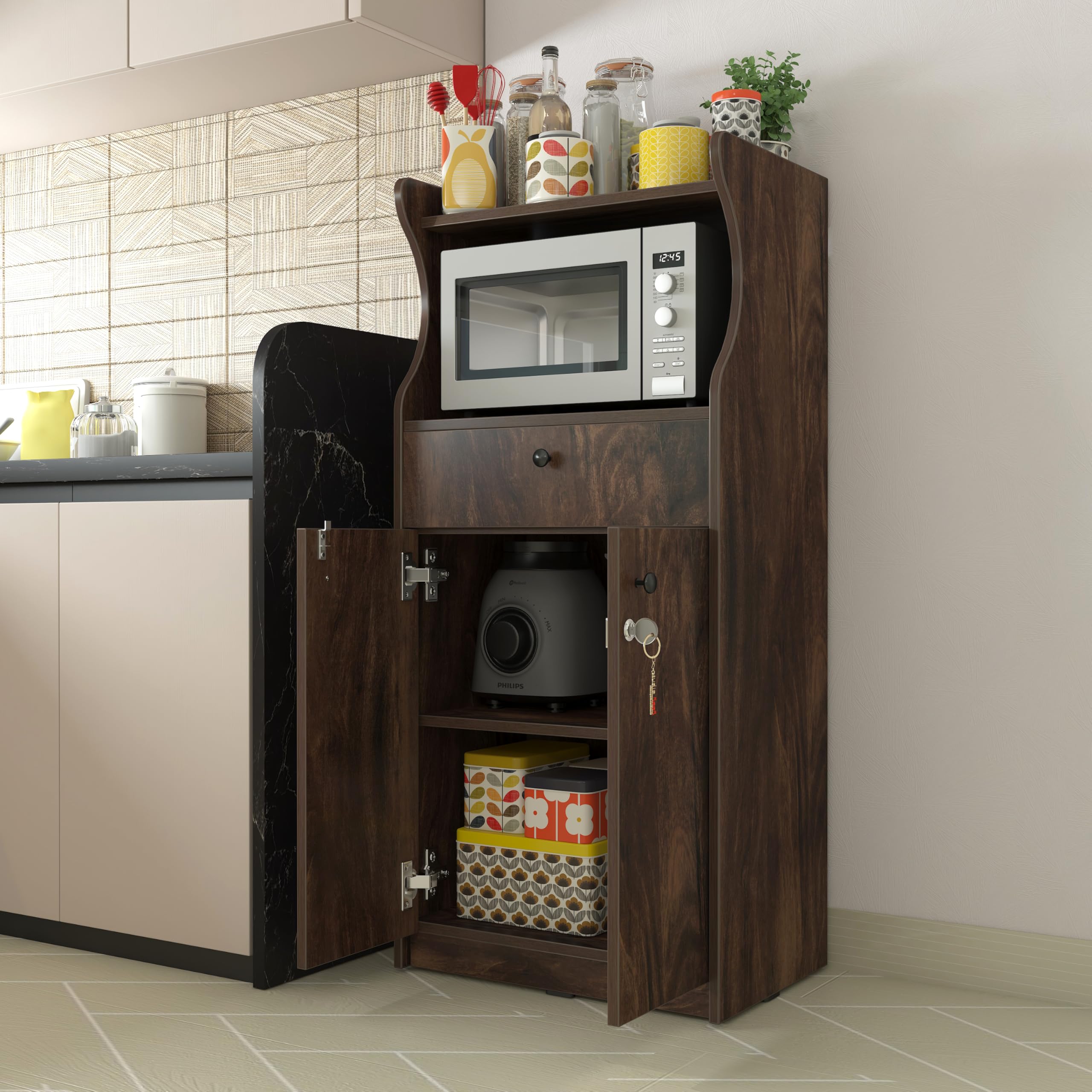 Studio Kook Malta Kitchen Mate | Kitchen Unit with Cabinet Storage and Drawer, Engineered Wood, Matte Finish (Junglewood)