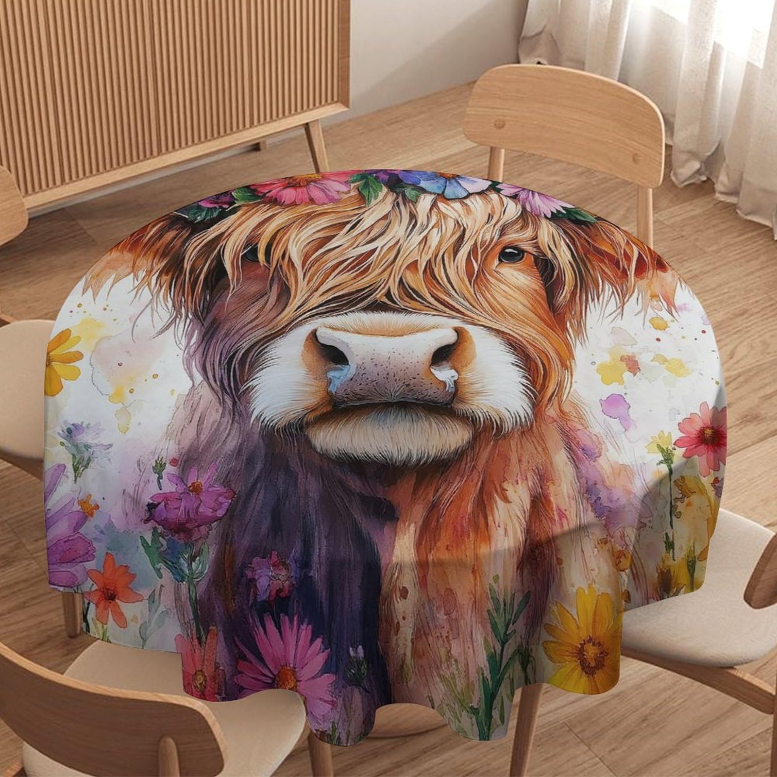 ORDOBO 3D Printed Tablecloth - Flower Animals Fashion Table Protect Cover Waterproof Wipeable For Kitchen Dinner Garden Dining Home Decoration 127X127Cm