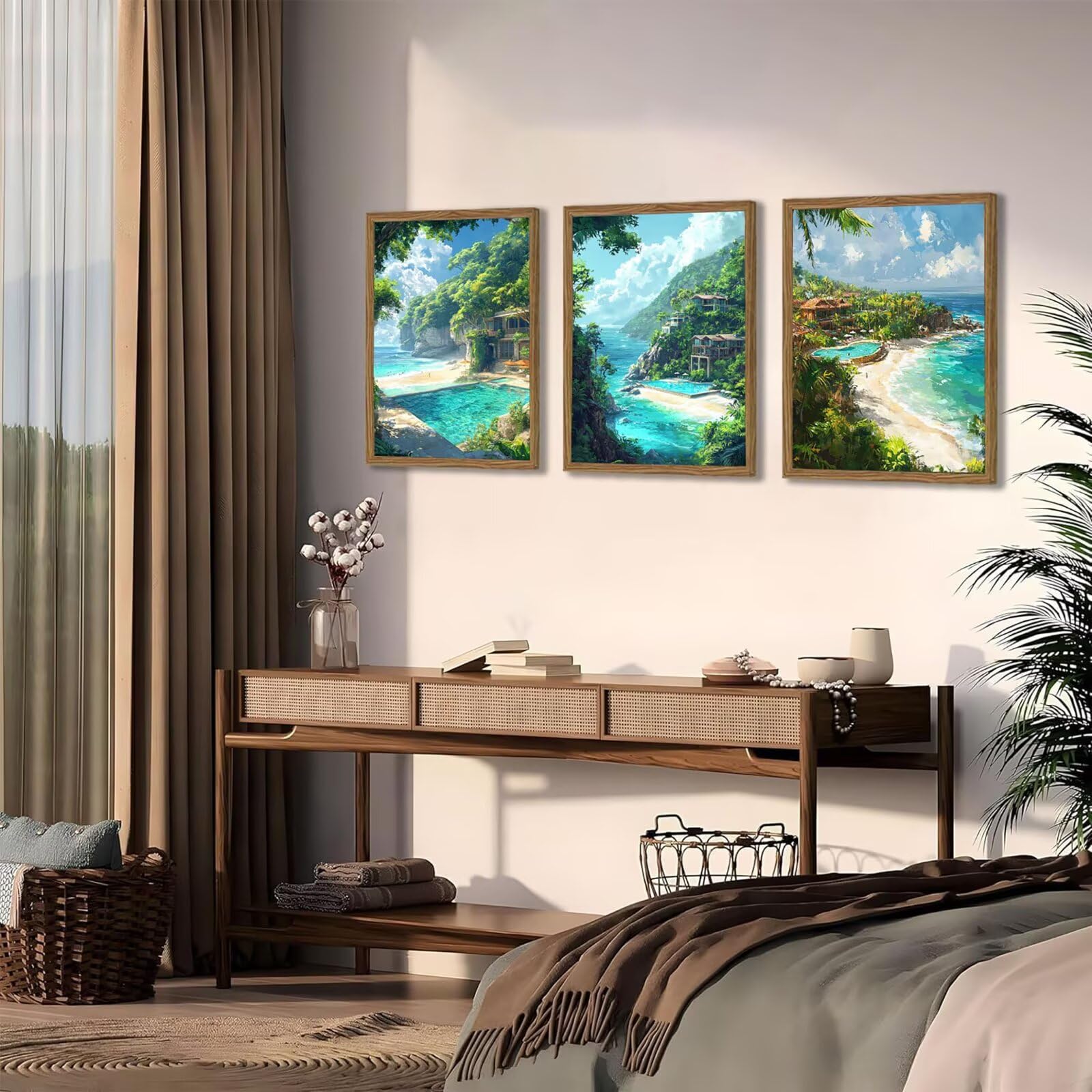Cnyaunfi 3 Pezzi Oceano Pittura Diamante Fai-Da-Te 5D Blu Diamond Painting Kit Completo per, Hobby Creativi Adulti, Pittura Diamante Artigianale Per La Decorazione Della Parete Di Casa 60x80cm YF-3516