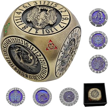 DND Spinner Dice, Unique Metal DND Dice Set, 3D Relief, RPG MTG Table Gamer Die Gifts, Shadow Mystery Box for DND Ancient Bronze