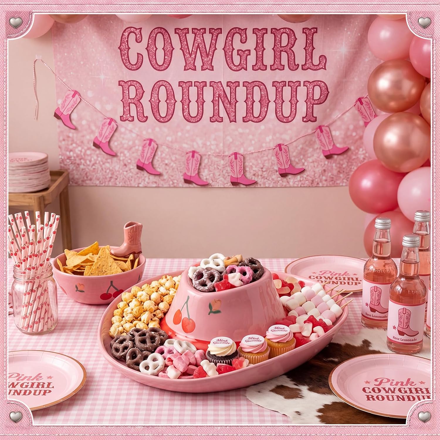 Large Ceramic Cowgirl Chip Dipping Bowl, Cowboy Hat Serving Plate