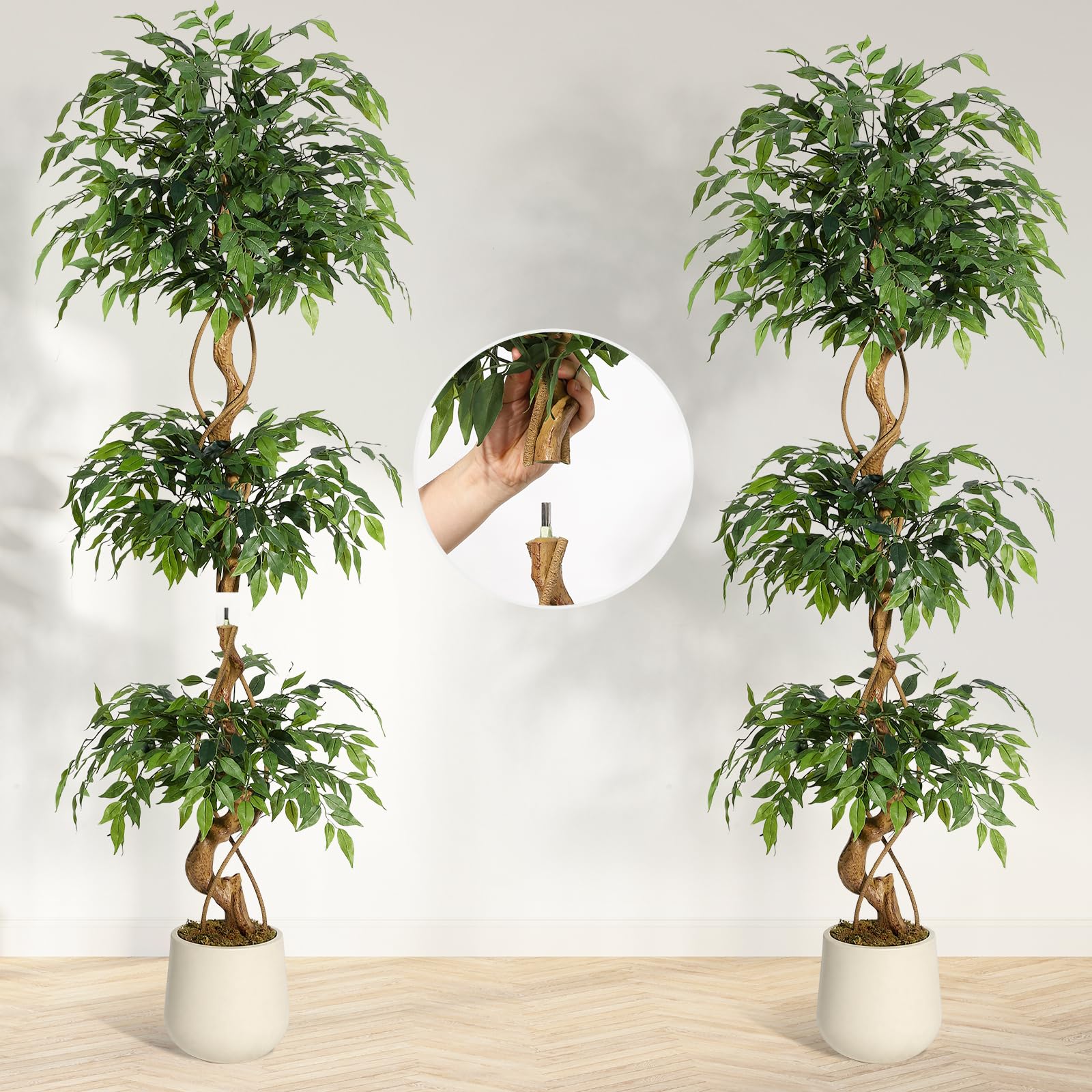 Olivo Artificiale 5FT Tronco Singolo a Tre Rami – Con Vaso Bianco, Decorazione per Soggiorno, Ufficio e Giardino