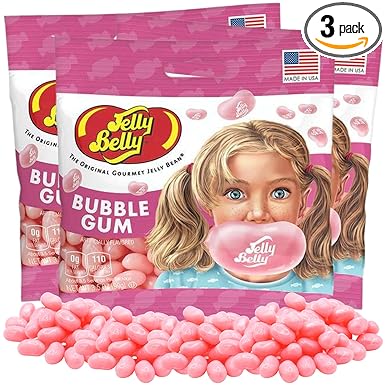Needzo Jelly Bean Pink Bubble Gum Flavored Jelly Beans, Shareable Bite Size Chewy Candies, Gourmet Candy Party Favors or Christmas Stocking Stuffers, Pack of 3