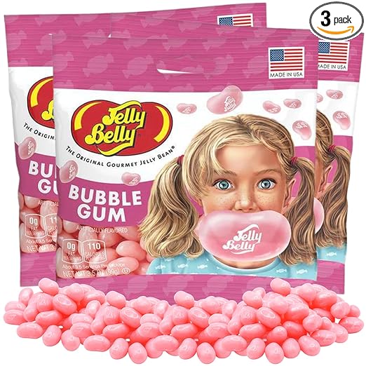 Needzo Jelly Bean Pink Bubble Gum Flavored Jelly Beans, Shareable Bite Size Chewy Candies, Gourmet Candy Party Favors or Christmas Stocking Stuffers, Pack of 3