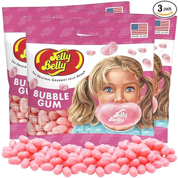 Needzo Jelly Bean Pink Bubble Gum Flavored Jelly Beans, Shareable Bite Size Chewy Candies, Gourmet Candy Party Favors or Christmas Stocking Stuffers, Pack of 3