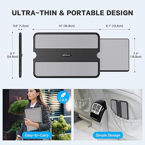 Miniatura 5 de AboveTEK Escritorio portátil para laptop con bandeja retráctil para mouse izquierda/derecha, antideslizante con protección térmica para tableta,