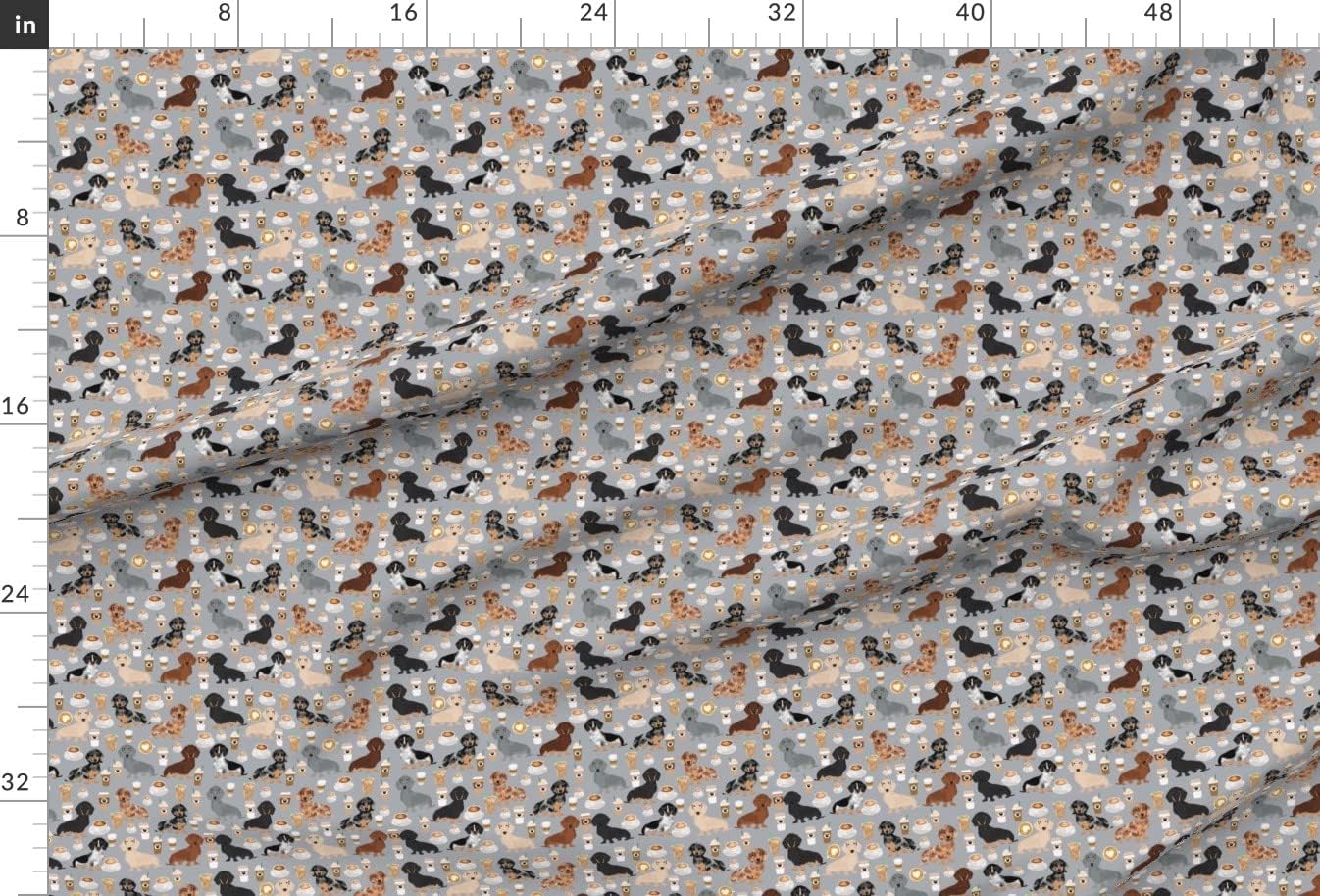 Spoonflower Fabric - Dachshund Coffee Coffees Grey Dog Dogs Latte Food Puppy Pet Portrait Printed on Minky Fabric by The Yard - Sewing Baby Blankets Quilt Backing Plush