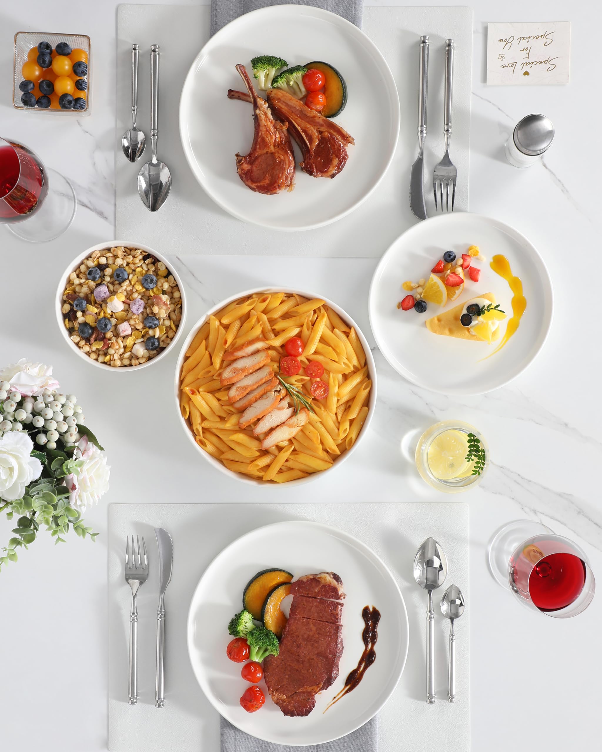 MALACASA Geschirrset 6 Personen, 24-tlg Modernes weißes Porzellan Geschirr Set, Schüssel- und Teller Set inkl. Speiseteller, Frühstücksteller, Suppenteller, Müslischalen, LEAH Tafelservice