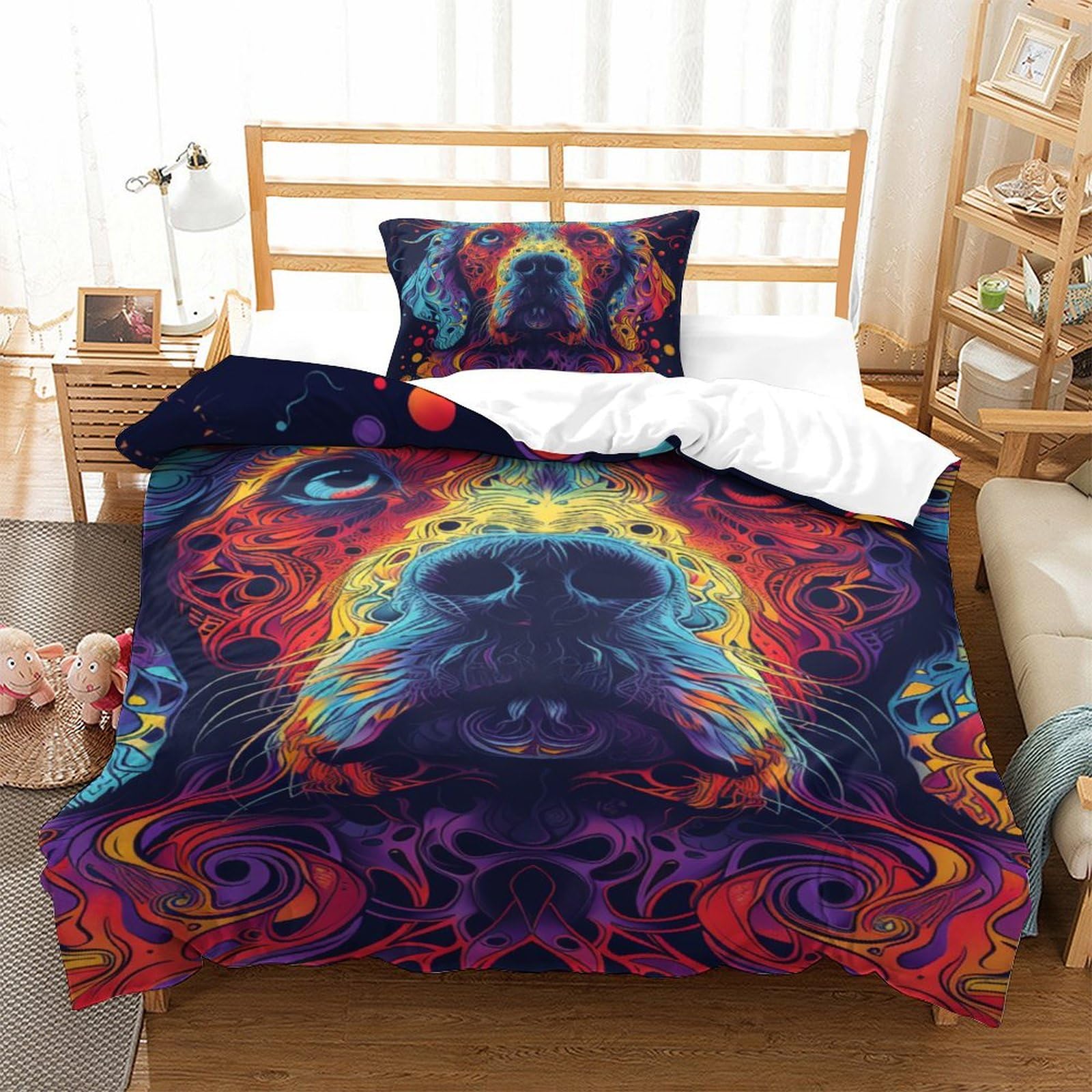 Housse de couette Golden Retriever anti-plis en microfibre pour lit single