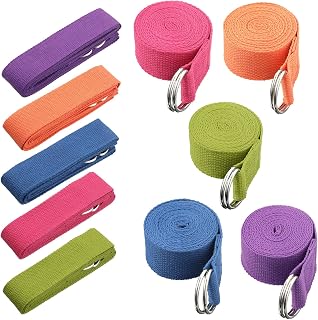 Hanaive 10-Pack 8ft Yoga Straps with Adjustable Metal D-Ring Buckles - Cotton Stretching Bands for Pilates, Yoga, PT, Gym & Dance (5 Colors)