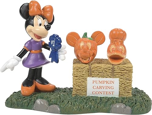 Department 56 Disney Village Halloween Pumpkintown Accesorios Mickey Mouse Minnie Picks a Winner Figurine, 3 pulgadas, multicolor