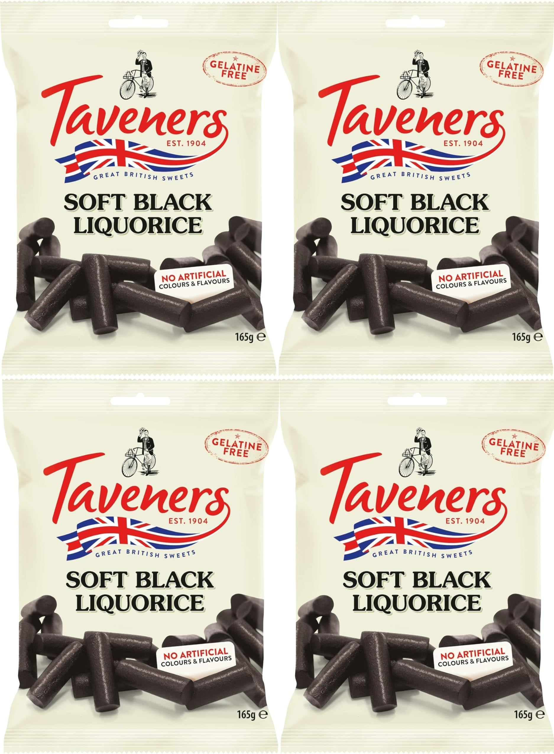 Taveners Soft Eating Black Liquorice Sweets Bag (165g per pack) Pack of 4