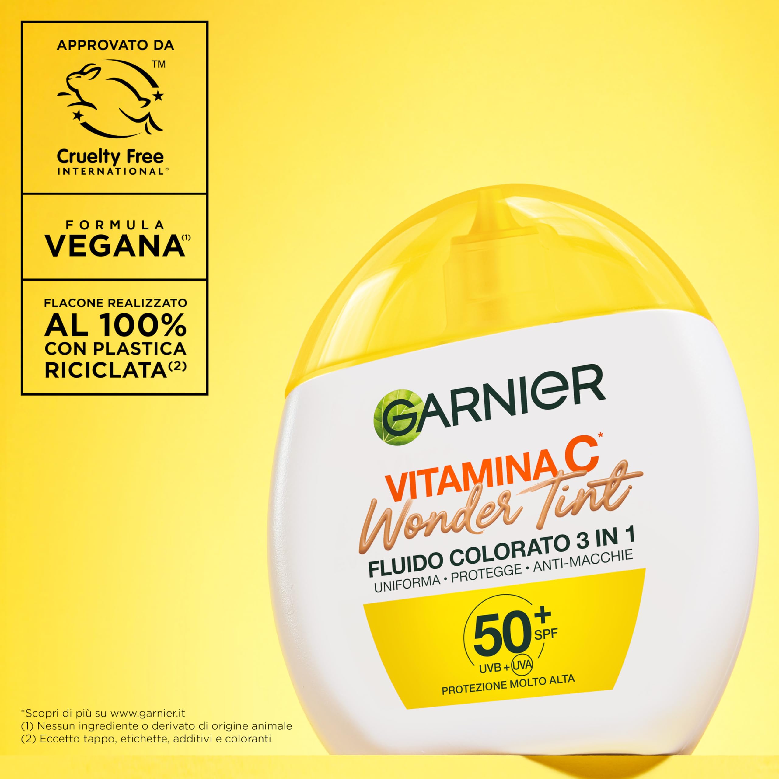 Garnier Fluido Colorato 3 in 1 Wonder Tint Vitamina C, Per Tutti i Tipi di Pelle, Protezione Solare SPF50+, Pelle Uniformata e Protetta, Macchie Ridotte, Tonalità: Medium, 40 ml
