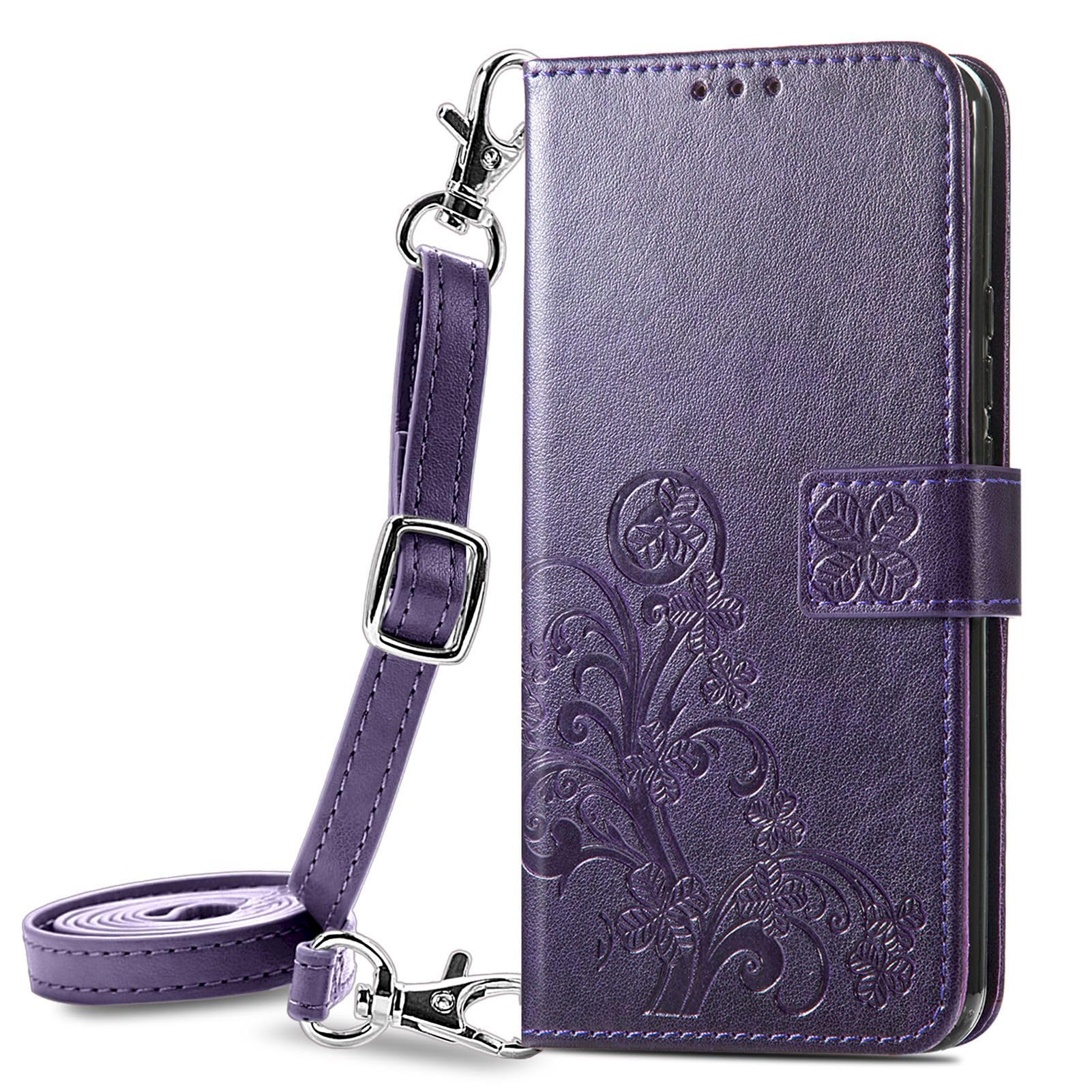 Custodia Per IPhone 12 Con Cinturino Da Polso E Cavalletto - TPU Morbido Antiurto, Colore Viola