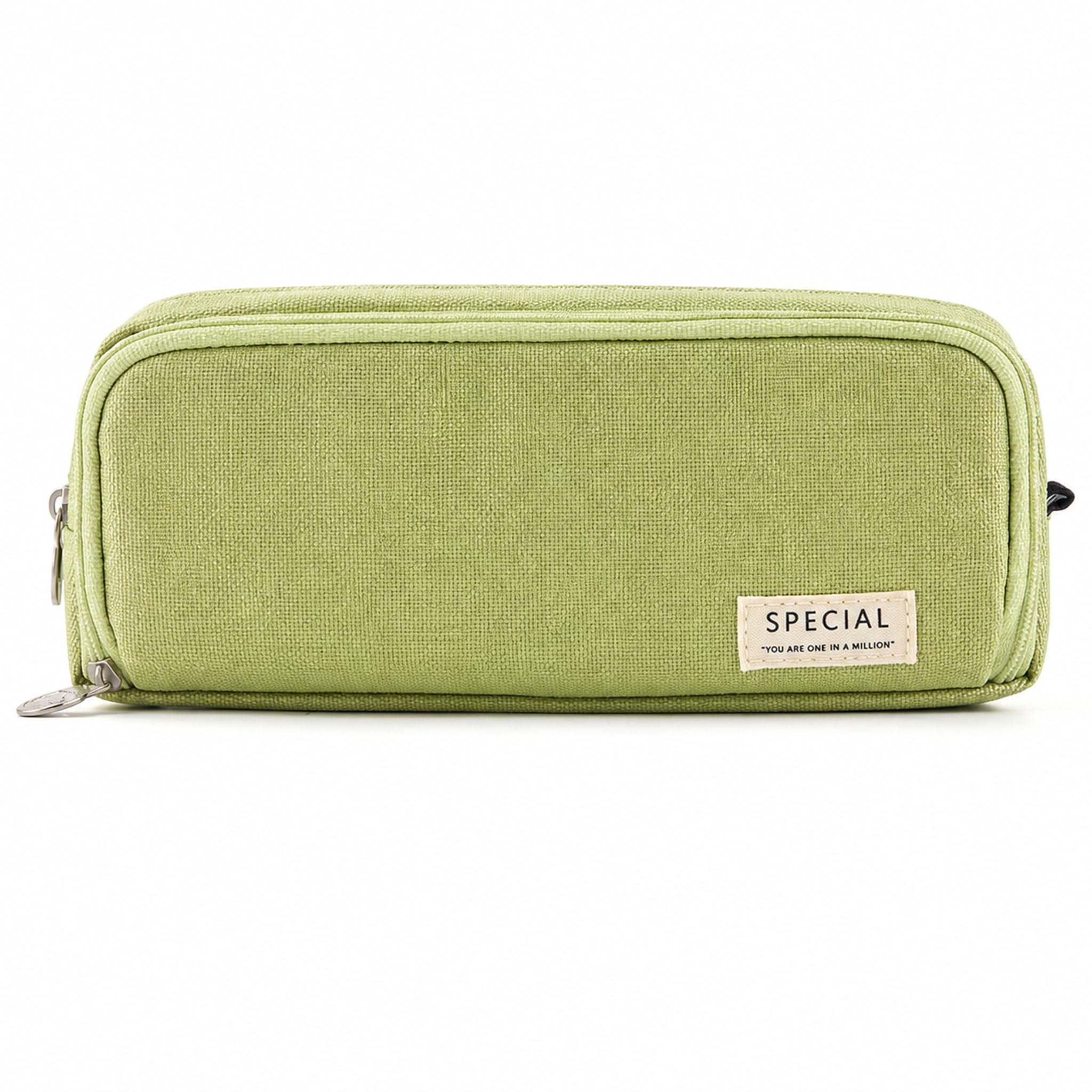 Large Capacity Pencil Case 3 Compartments Metal Zipper for School, Green