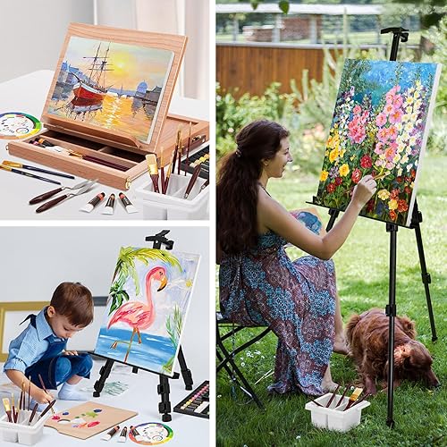 Miniatura 7 de Juego de 149 piezas de pintura de artista de lujo con caballete de aluminio y madera de haya, 48 colores de pinturas acrílicas y al óleo, pinturas